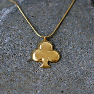Handcrafted Gold Ace of Clubs Long Pendant Necklace for Luck • Club Symbol Pendant Necklace